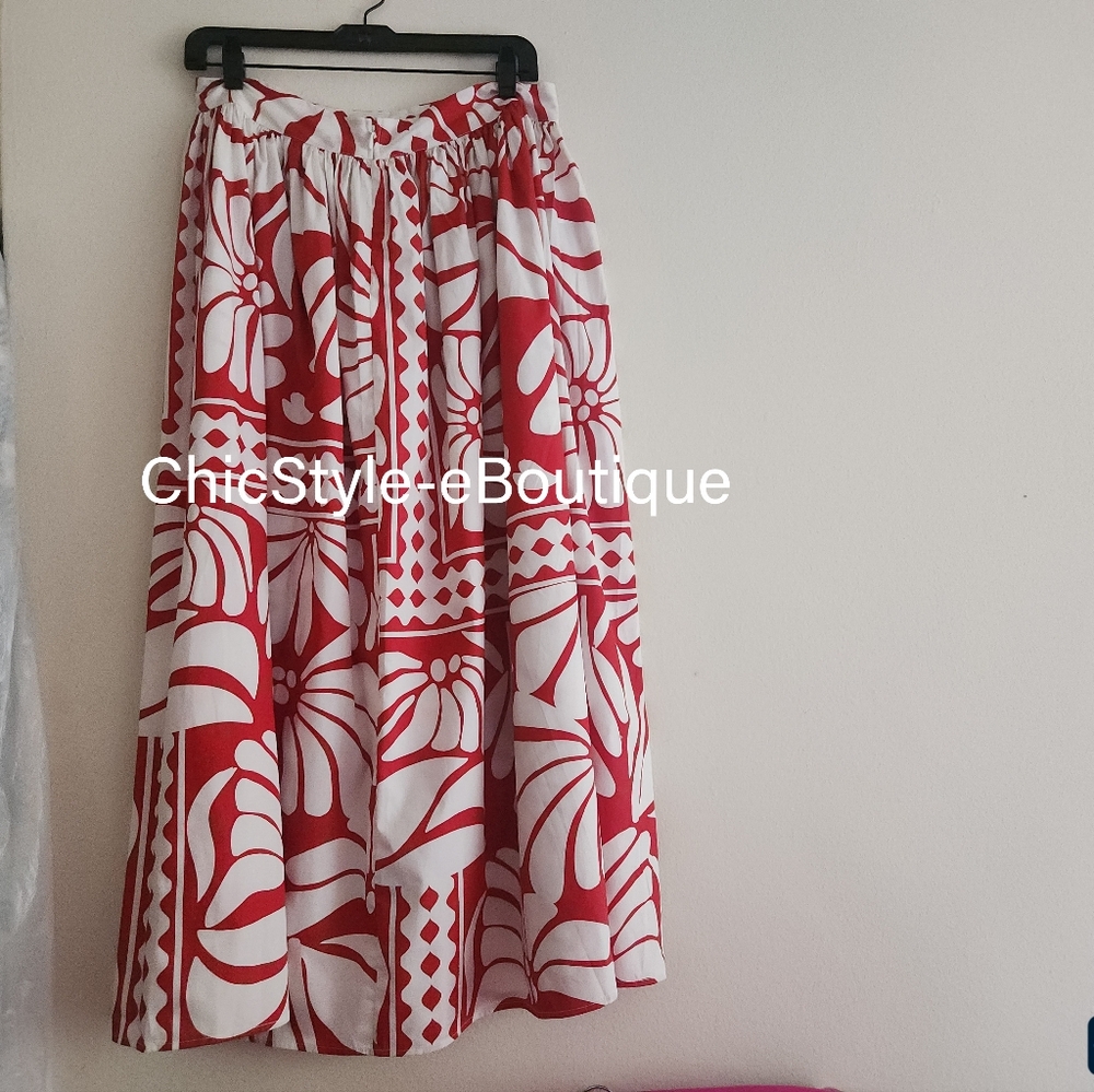 H&M Co-ord Set Poplin Crop Top XL + Maxi Skirt  10 Bright Red/white - Picture 7 of 13